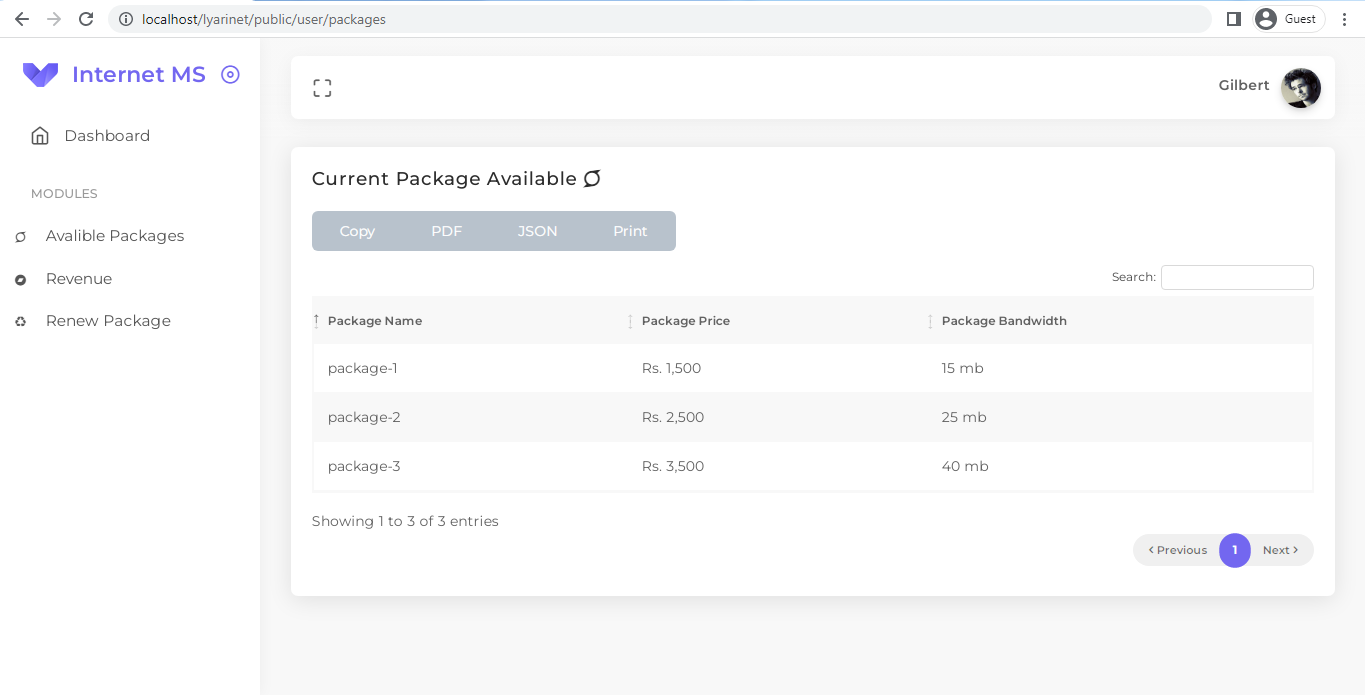 Available Packages (Front Site)